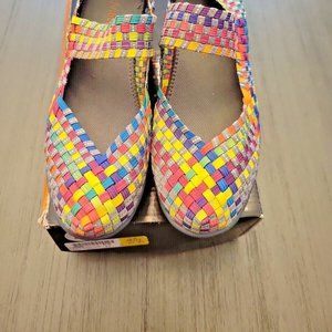 new BERNIE MEV NEW Lulia Woven Slip On Wedge Shoes Memory Foam Multi Size 38